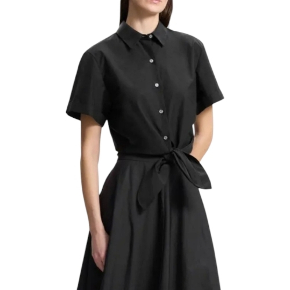 Theory Hekanina Black Tie-Front Button-Up Shirt | Size L. - Picture 6 of 8